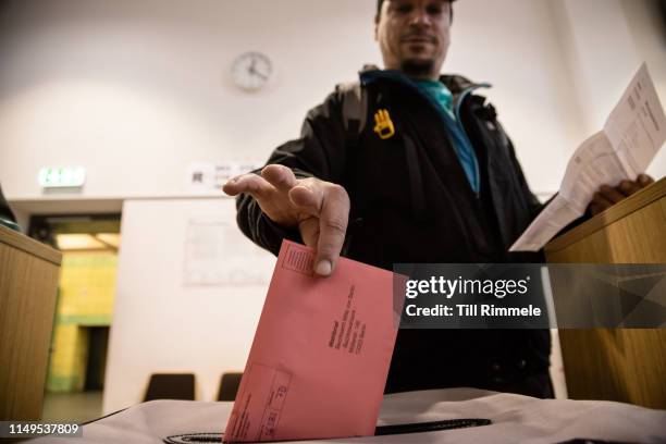 Citizen casting his absentee ballot on May 16, 2019 in Berlin, Germany. Early voting is underway ahead of European parliamentary elections that will...