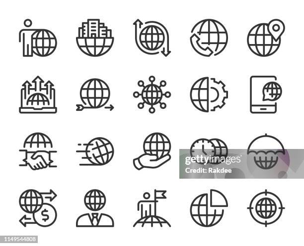 ilustrações de stock, clip art, desenhos animados e ícones de global business - line icons - finanças internacionais