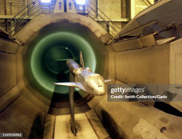 Model of the Space Shuttle Orbiter in the 16-Foot Transonic Tunnel at Langley Research Center, Hampton, Virginia, 1978. Image courtesy National...
