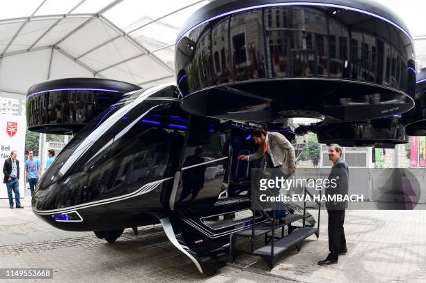 The Bell Nexus concept vehicle is shown at the Uber Elevate Summit June 12, 2019 in Washington, DC, one of the vertical takeoff and landing vehicles...