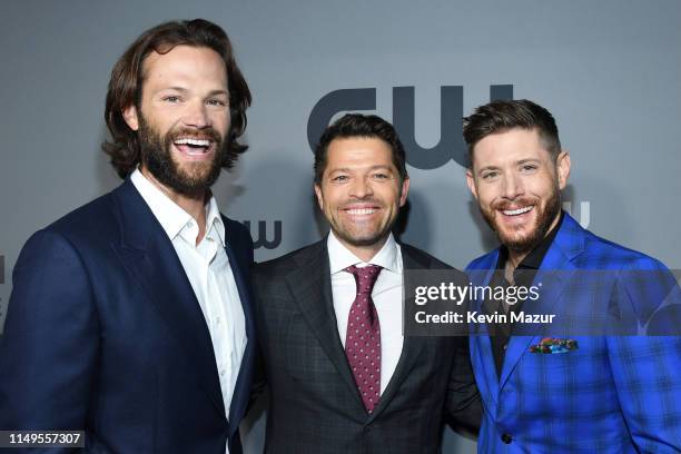 Jared Padalecki, Misha Collins, and Jensen Ackles of "Supernatural" attend the The CW Network 2019 Upfronts at New York City Center on May 16, 2019...