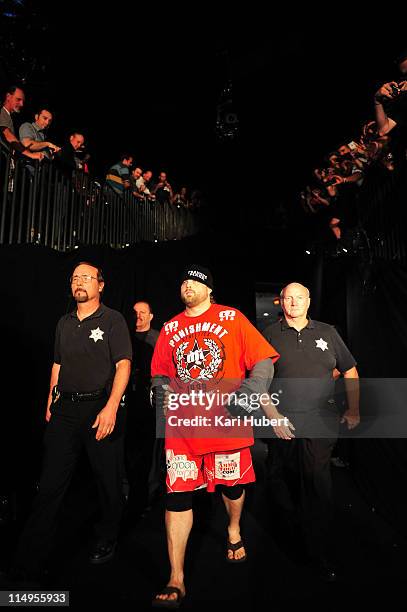 Roy Nelson enters the arena for his bout with Frank Mir at UFC 130 at the MGM Grand Garden Arena on May 28, 2011 in Las Vegas, Nevada.