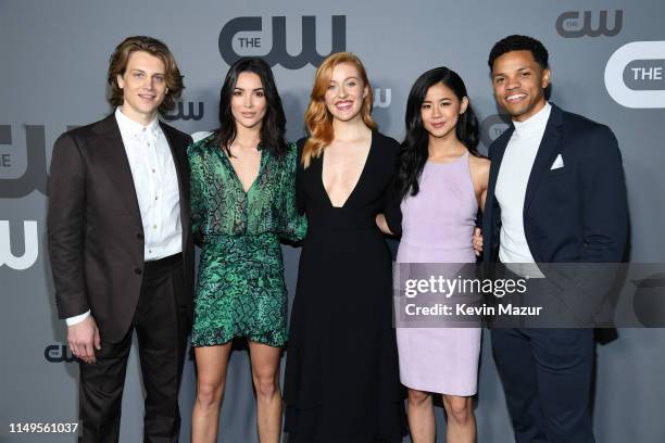 Alex Saxon, Maddison Jaizani, Kennedy McMann, Leah Lewis, and Tunji Kasim of "Nancy Drew" attend the The CW Network 2019 Upfronts at New York City...