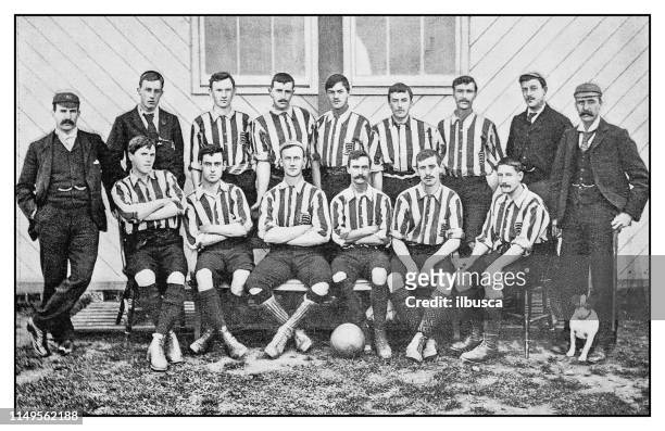 antique photo: football soccer team, ilford - soccer team stock illustrations