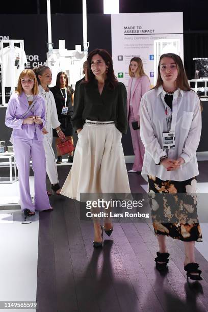Mary, Crown Princess of Denmark goes on a tour of the Innovation Forum Day Two of the Copenhagen Fashion Summit 2019 at DR Koncerthuset on May 16,...