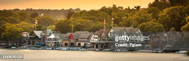 boathouse row panorama in philadelphia - boathouse stock pictures, royalty-free photos & images