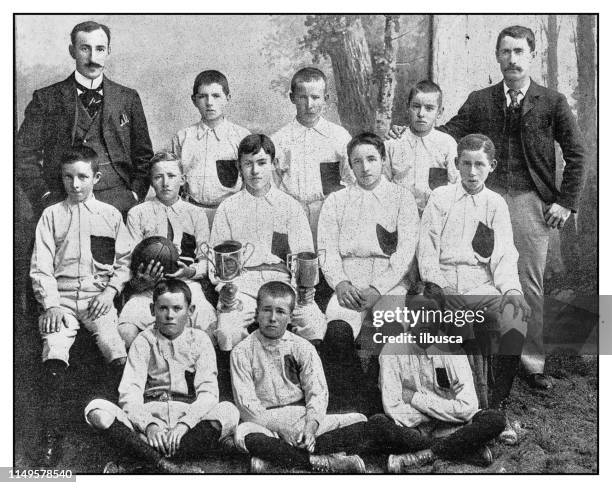 antique photo: football soccer team, young griqualand west - classic west stock illustrations