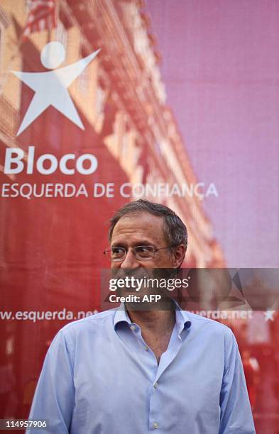 The leader of the left wing Bloco de Esquerda Party Francisco Louca moments before the speech to his supporters on May 31, 2011 during a campaign...