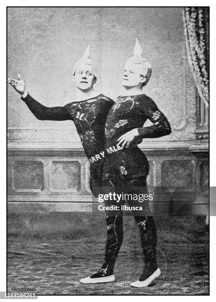 antique photo: donatos, one-legged acrobatic clowns - amputee stock illustrations