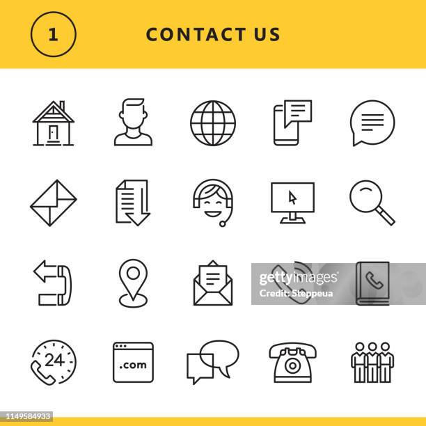 contact us line icons - set of globe web icons and vector logos stock illustrations