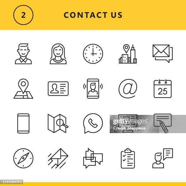 contact us line icons - 'at' symbol stock illustrations