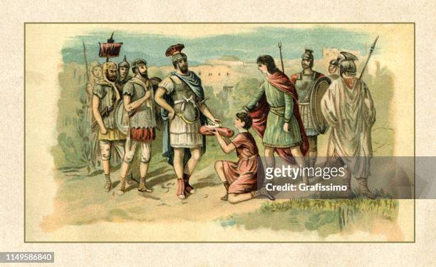 roman emperor romulus augustus abdicate by odoacer - augustus caesar stock illustrations