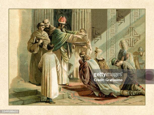 king of franks clovis converting to catholicism in 496 - augustus caesar stock illustrations