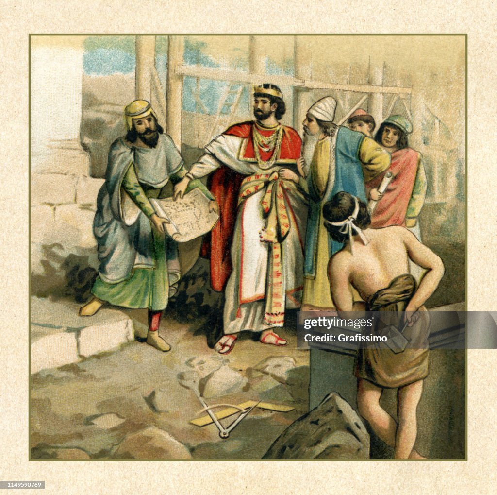 King of Israel Solomon building the temple in Jerusalem arround 1000 BC