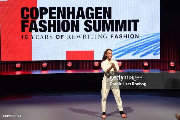 Eva Kruse, President and CEO, Global Fashion Agenda delivers her Closing Remarks during Day Two of the Copenhagen Fashion Summit 2019 at DR...