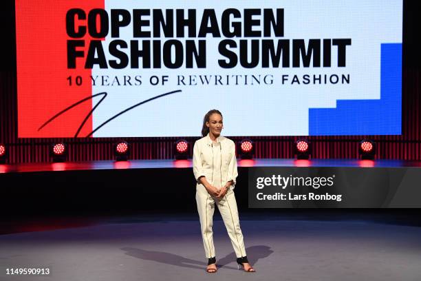 Eva Kruse, President and CEO, Global Fashion Agenda delivers her Closing Remarks during Day Two of the Copenhagen Fashion Summit 2019 at DR...