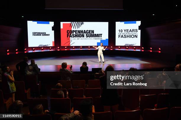 Eva Kruse, President and CEO, Global Fashion Agenda delivers her Closing Remarks during Day Two of the Copenhagen Fashion Summit 2019 at DR...