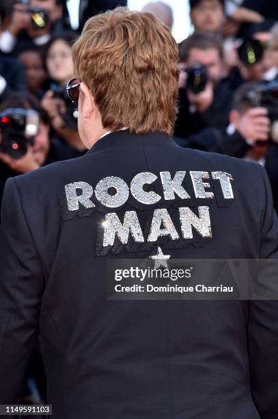 Sir Elton John, fashion detail, attends the screening of "Rocketman" during the 72nd annual Cannes Film Festival on May 16, 2019 in Cannes, France.