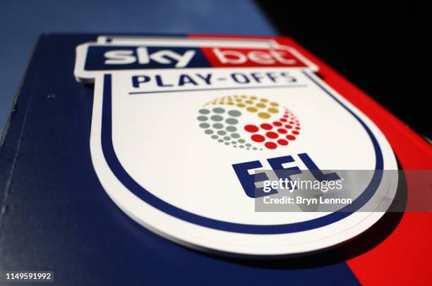 The EFL logo is seen prior to the Sky Bet League One Play-Off Second Leg match between Portsmouth and Sunderland at Fratton Park on May 16, 2019 in...