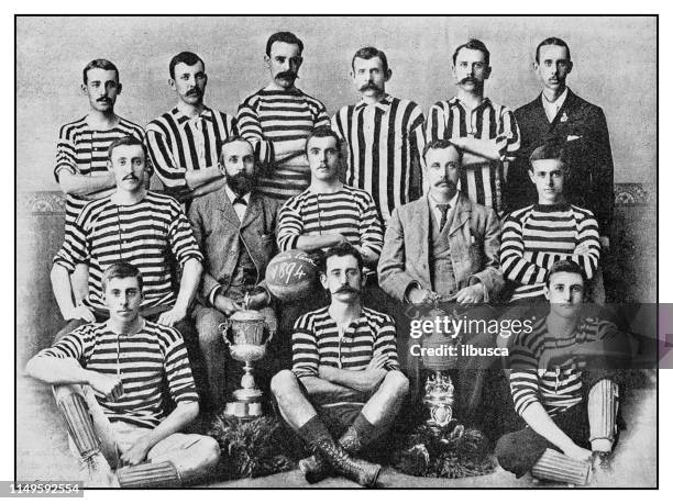 antique photo: football soccer team, east london (south africa) - soccer team stock illustrations