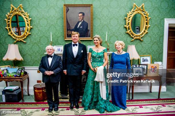 King Willem-Alexander of The Netherlands and Queen Maxima of The Netherlands during an official state banquet offered by President Michael Higgins of...