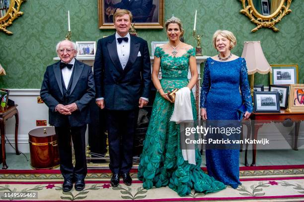 King Willem-Alexander of The Netherlands and Queen Maxima of The Netherlands during an official state banquet offered by President Michael Higgins of...