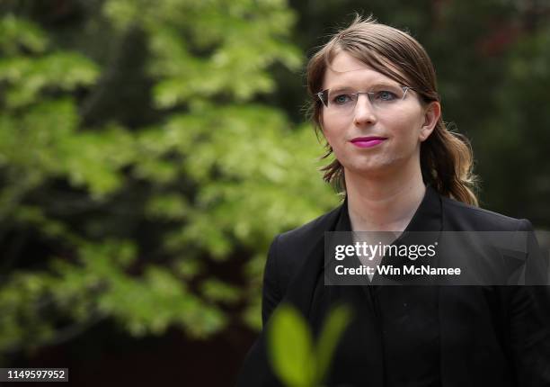 Former U.S. Army intelligence analyst Chelsea Manning arrives at the Albert Bryan U.S federal courthouse May 16, 2019 in Alexandria, Virginia....