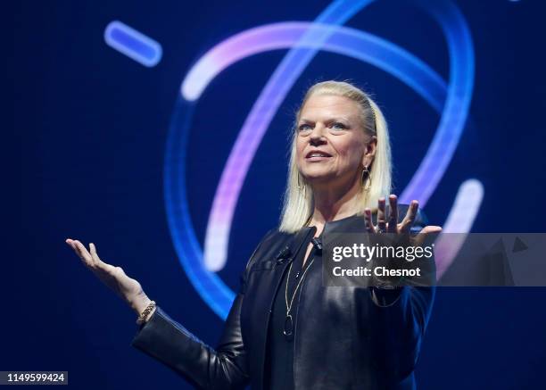 President and CEO Virginia Rometty delivers a speech to participants during the 4th edition of the Viva Technology show at Parc des Expositions Porte...