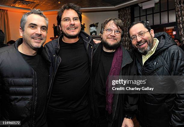 Directors Alfonso Cuaron, Carlos Cuaron, Guillermo del Toro and Co-President of Sony Pictures Classics, Michael Barker at the Bon Appetit Supper Club...