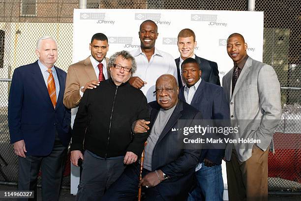 New York Knicks sports commentator John Andariese, basketball player Allan Houston, CEO of JA Apparel Corp. Marty Staff, head coach of New York...