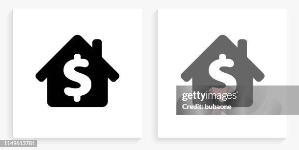 house price black and white square icon - white house icon stock illustrations