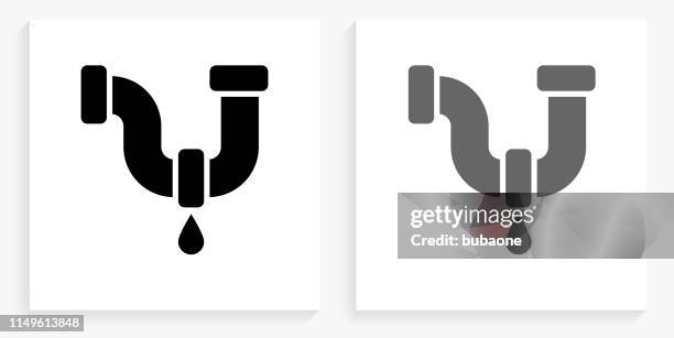 leaking pipe black and white square icon - leaking stock illustrations