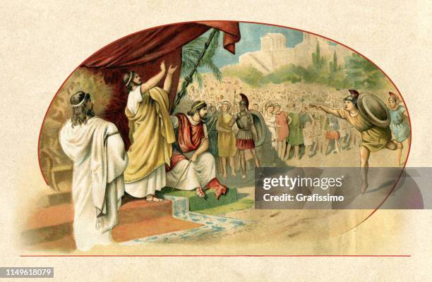 illustrazioni stock, clip art, cartoni animati e icone di tendenza di ifito e licurgo ai primi giochi olimpici del 776 a.c. - antica civiltà