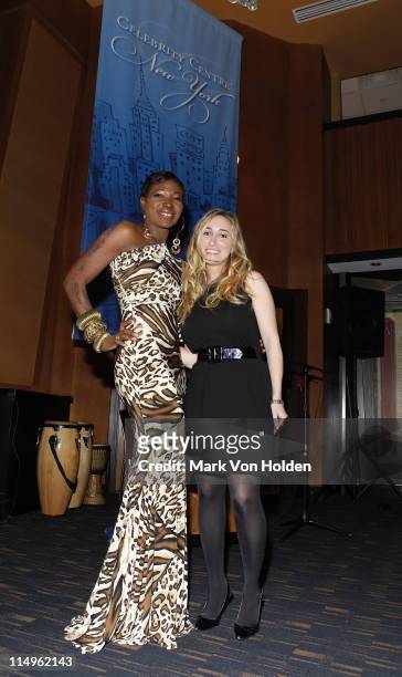 Celebrity Activist Suzanne "Africa" Engo dressed in Marc Bouwer collection and New York director of foundation for a drug free world Meghan Fialk...