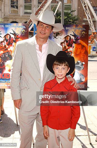 Bill Paxton and son James Paxton during "Spy Kids 3-D: Game Over" World Premiere - Arrivals at Paramount Theatre in Austin, Texas, United States.