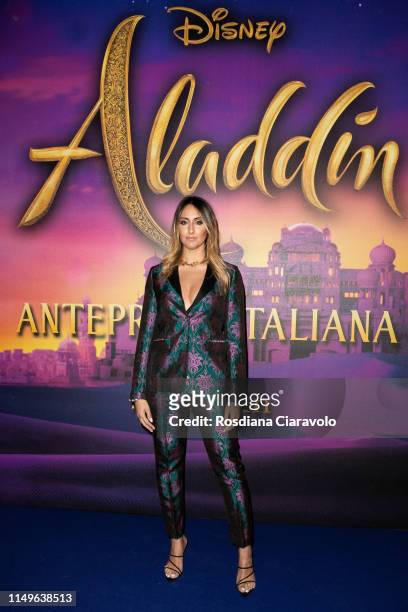 Marina Elisa Taviti attends the Aladdin photocall and red carpet at The Space Cinema Odeon on May 15, 2019 in Milan, Italy.