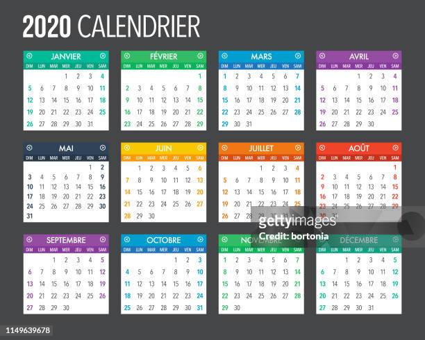 illustrazioni stock, clip art, cartoni animati e icone di tendenza di progettazione modello calendario francese 2020 - 2020