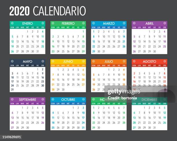 ilustraciones, imágenes clip art, dibujos animados e iconos de stock de 2020 diseño de plantilla de calendario español - calendario español