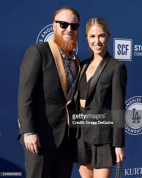 Justin Turner and Kourtney Pogue arrive at the 5th Annual Blue Diamond Foundation at Dodger Stadium on June 12, 2019 in Los Angeles, California.