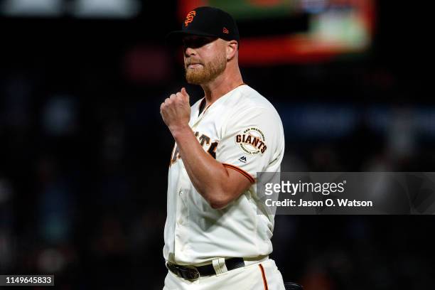 Will Smith of the San Francisco Giants celebrates after the game against the San Diego Padres at Oracle Park on June 12, 2019 in San Francisco,...