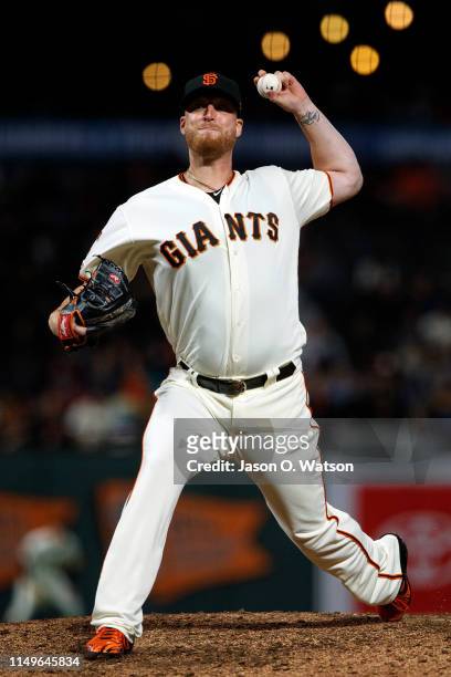 Will Smith of the San Francisco Giants pitches against the San Diego Padres during the ninth inning at Oracle Park on June 12, 2019 in San Francisco,...
