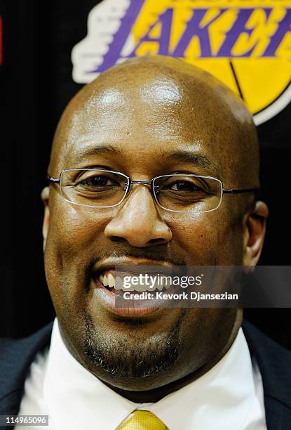 Mike Brown, the new head coach for the Los Angeles Lakers, during his introductory news conference at the team's training facility on May 31, 2011 in...