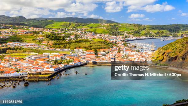 açores-faial-horta from monte da guia - pico azoren stockfoto's en -beelden