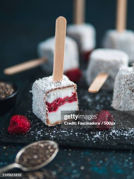 lamington ice cream pops - lamington cake stock pictures, royalty-free photos & images