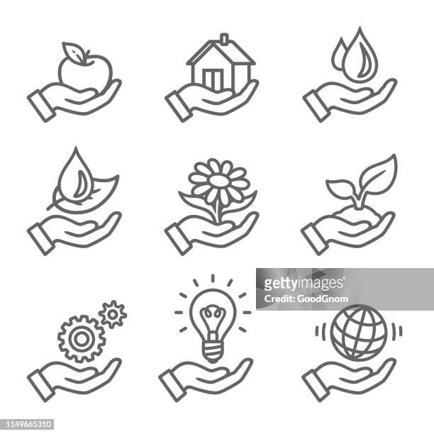 ecology outline icons - human hand stock illustrations