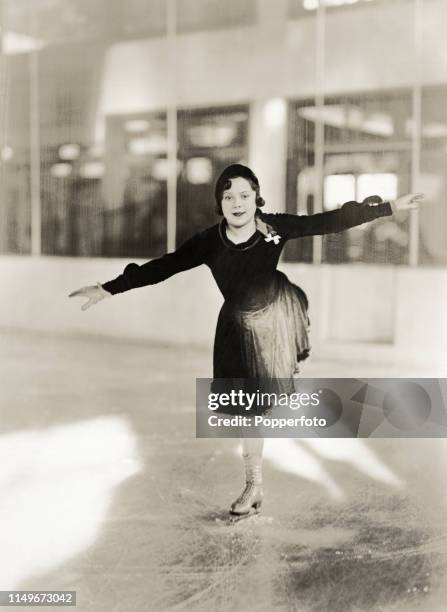 Figure skater Sonja Henie of Norway, three times Olympic champion, 10 times World Champion and six times European champion practicing during the...