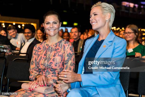 Crown Princess Victoria of Sweden and Dr. Gunhild A. Stordalen attend the EAT Stockholm Food Forum at Annexet on June 13, 2019 in Stockholm, Sweden.