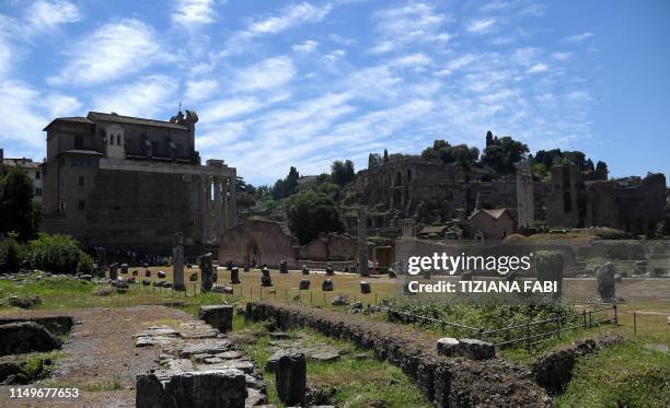 The Roman Forum and the Palatine Hill are pictured on June 13, 2019 in Rome during the inauguration of a new itinerary between the Roman Forum and...