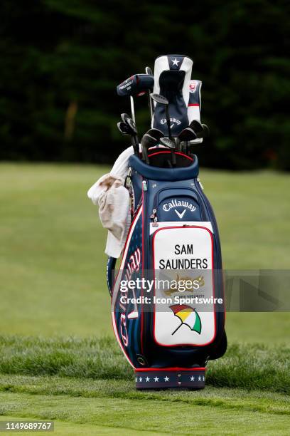 The bag of PGA golfer Sam Saunders the grandson of Arnold Palmer rests near the practice putting green during a practice round for the 2019 US Open...