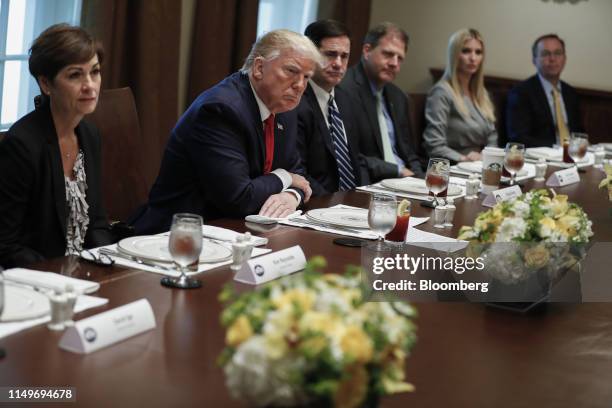 President Donald Trump, second left, listens during a working lunch with governors on workforce freedom and mobility in the Cabinet Room of the White...